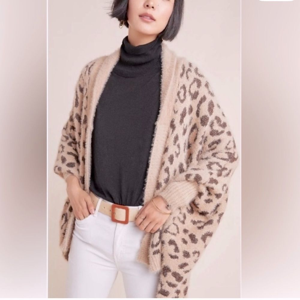 Anthropologie Animal Print Cardigan In Beige And Black